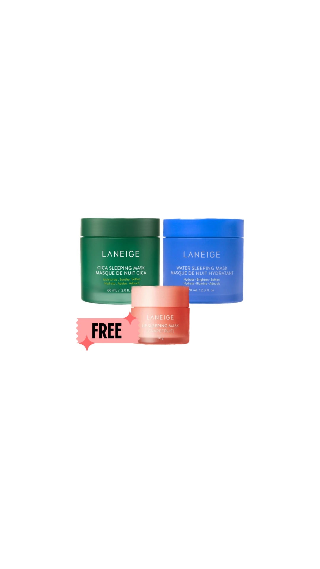 LANEIGE Sleeping Mask + Cica Sleeping mask + FREE Lip Mask