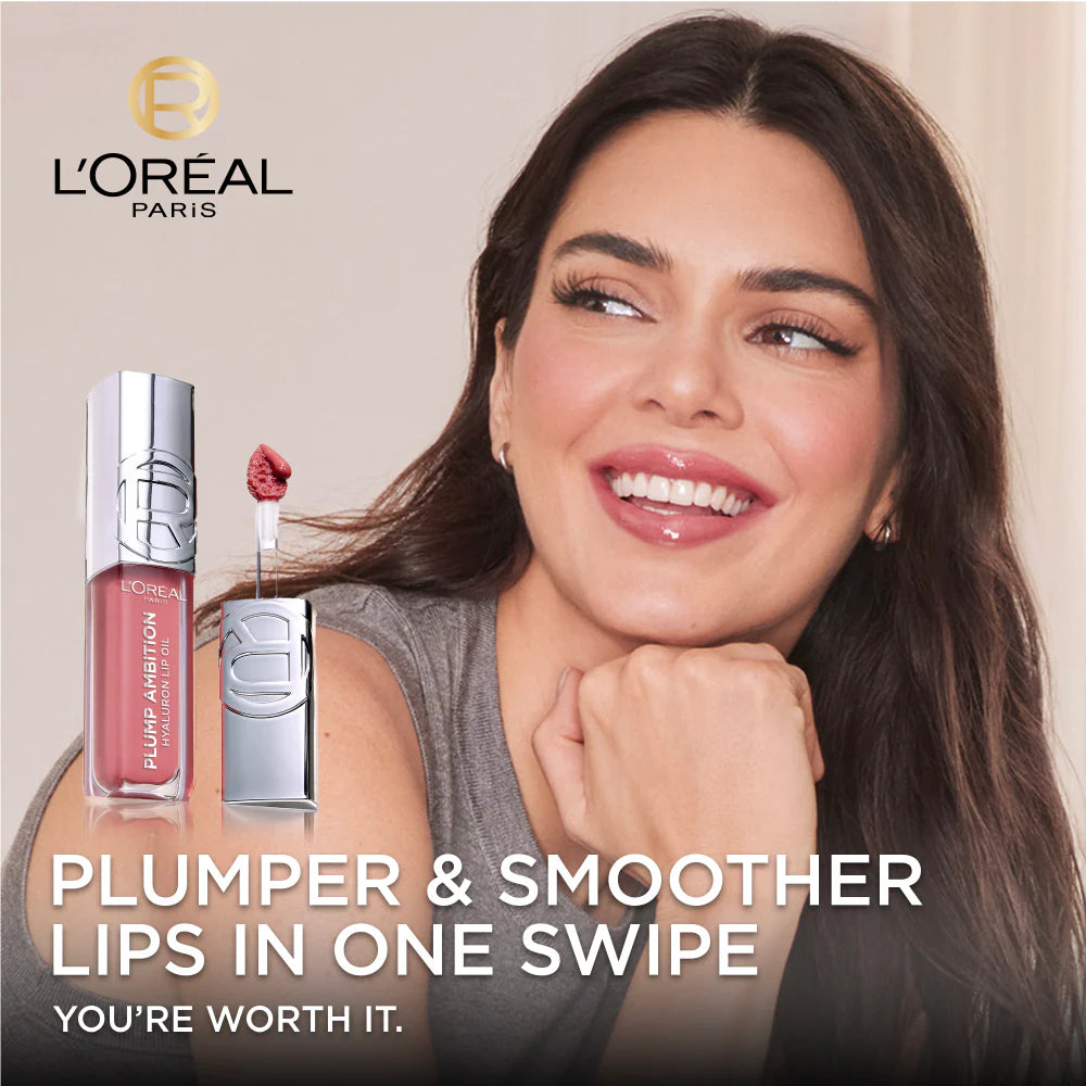 LOREAL PARIS Plump Ambition Hyaluron Lip Oil, 24HR Hydration and Volumizing Shine
