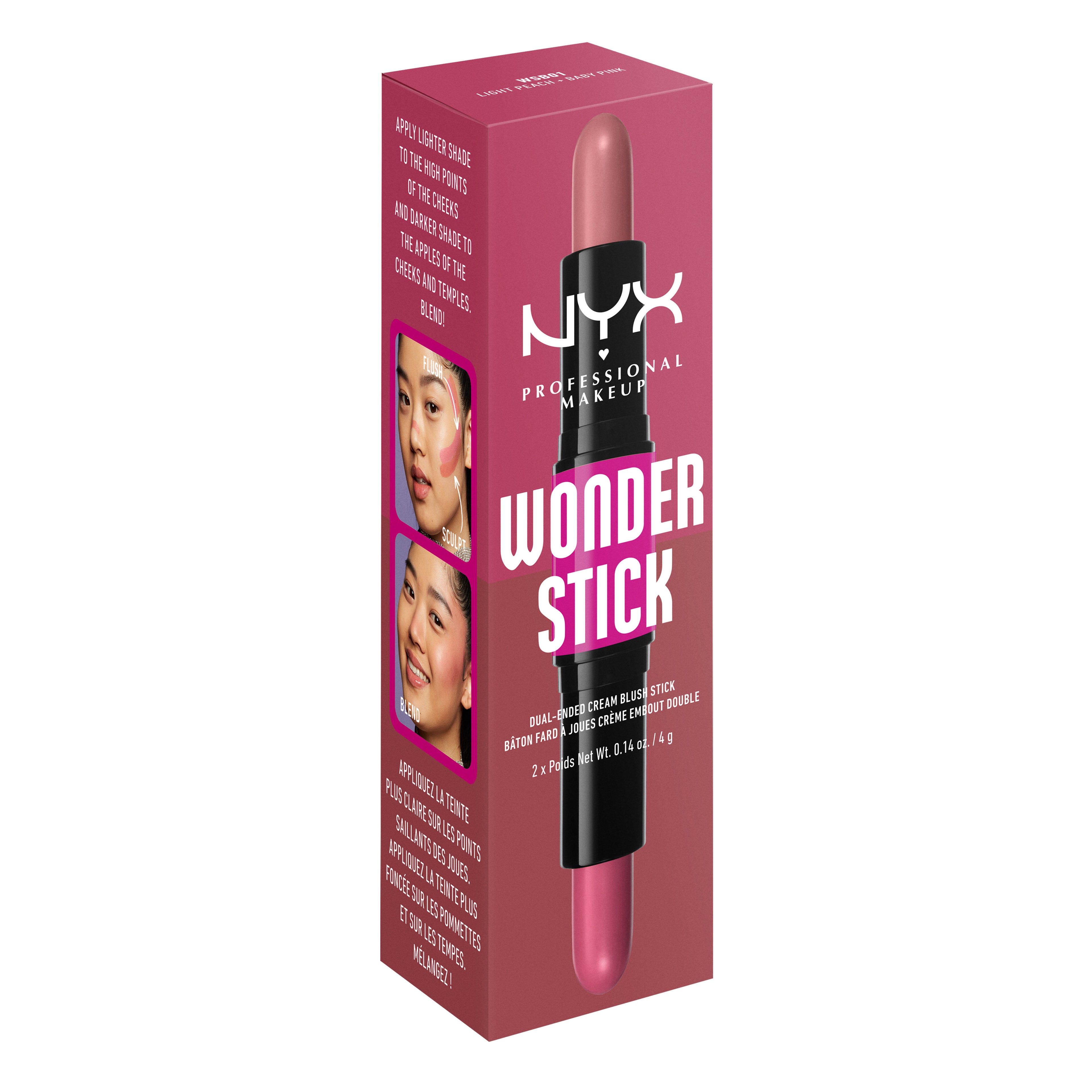 NYX Wonder Stick Dual Ended Cream Blush Stick, Light Peach