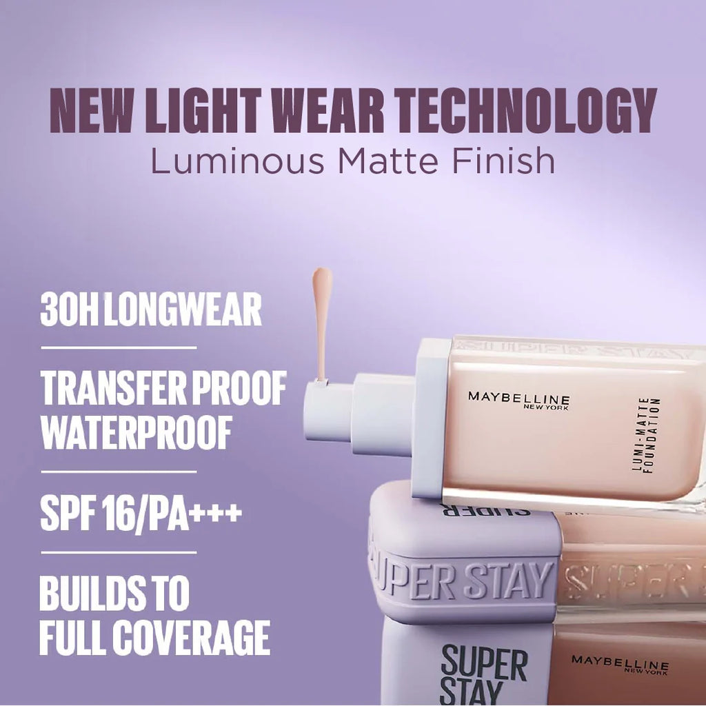 Maybelline New York Super Stay Lumi-Matte, Light As Air Foundation - 30H Longwear