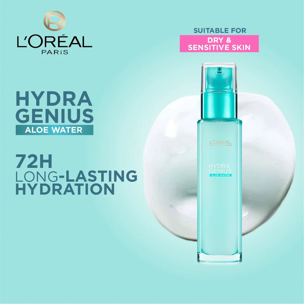 L'Oréal Paris, Hydra Genius, Water-Based Gel Facial Moisturiser, with Aloe Vera, for Dry and Sensitive Skin, 70 ml