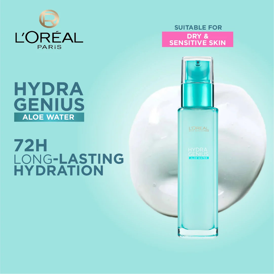 L'Oréal Paris, Hydra Genius, Water-Based Gel Facial Moisturiser, with Aloe Vera, for Dry and Sensitive Skin, 70 ml