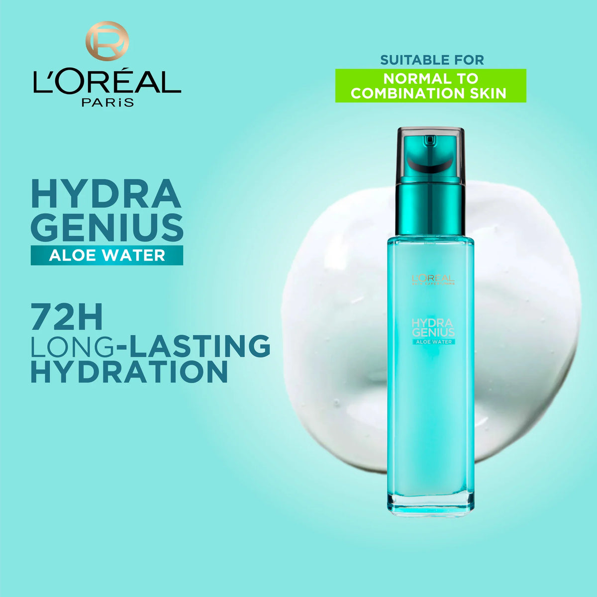 L'Oréal Paris, Hydra Genius, Water-Based Gel Facial Moisturiser, with Aloe Vera, for Normal to Combination Skin, 70 ml