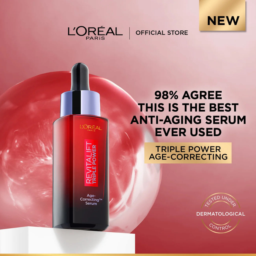 L’Oréal Paris Revitalift Triple Power Age-Correcting™ Serum with Tri-peptides, Hyaluronic Acid, and Vitamin C