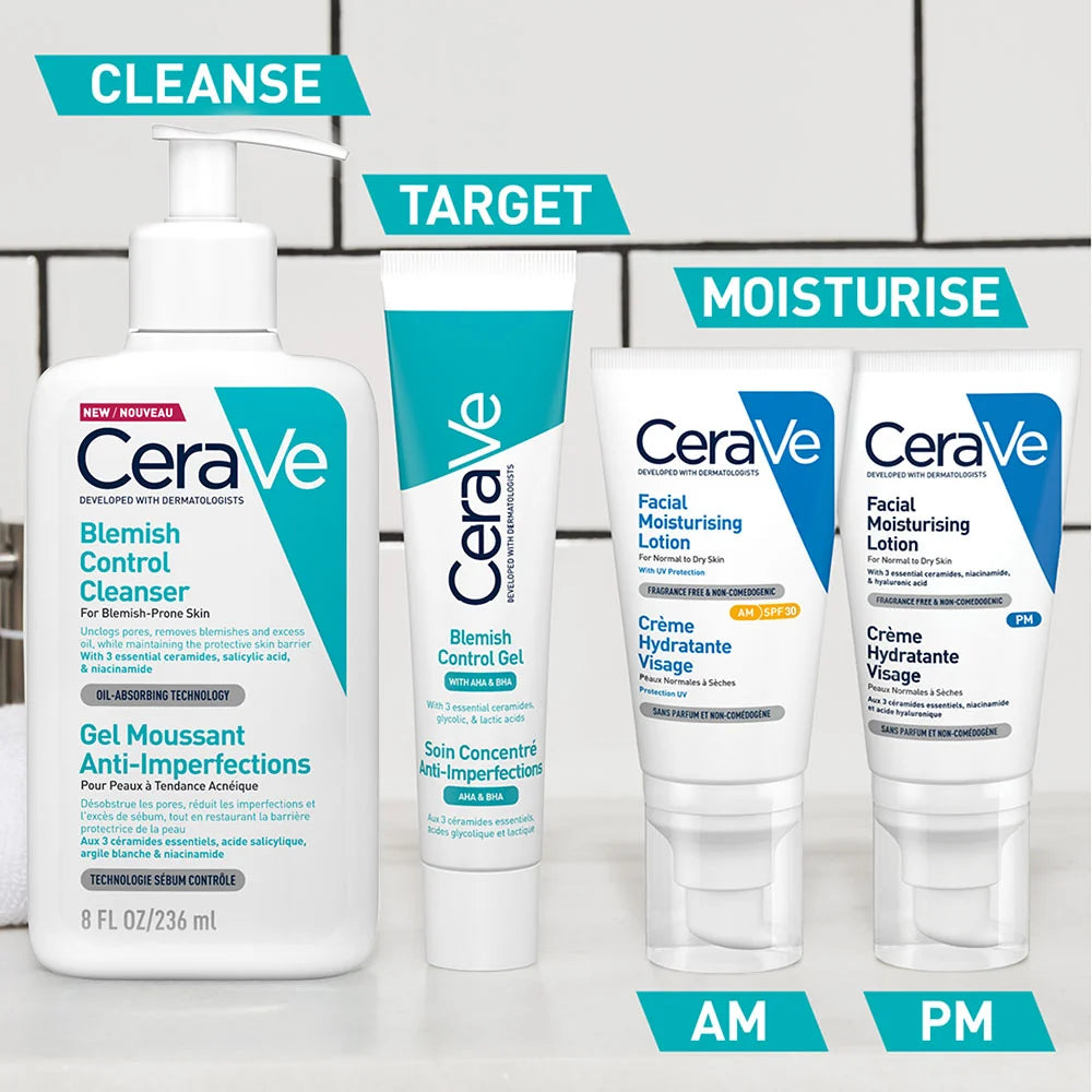 CERAVE Blemish Control Cleanser Face Wash For Acne & Blemish Prone Skin with 2% Salicylic Acid, Niacinamide and Ceramides