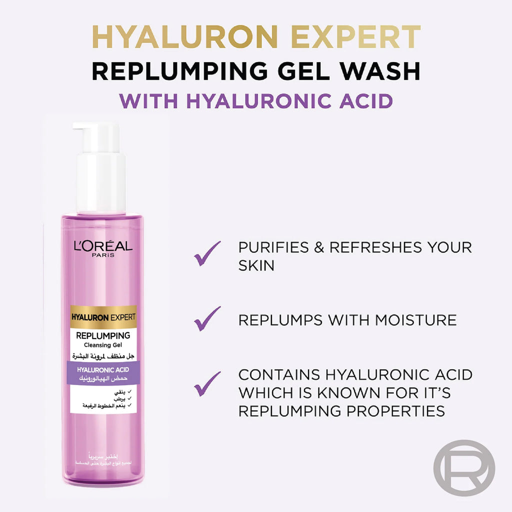 Hyaluron Expert Replumping Cleansing Gel, with Hyaluronic Acid, to Replump, Purify and Hydrate, for All Skin Types Including Sensitive, 150ml