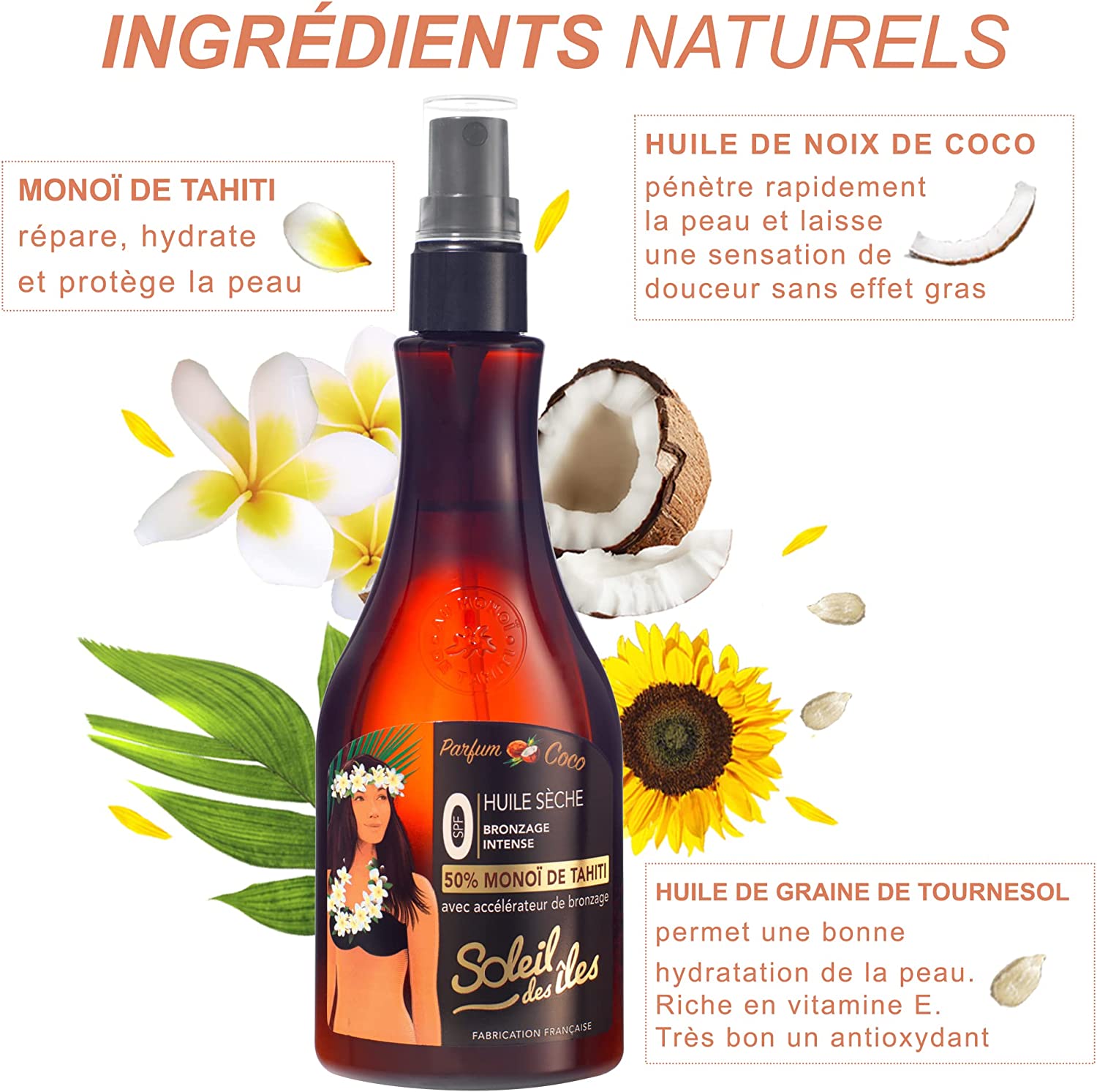 Soleil des îles huile sèche  intense monoï de tahiti 0SPF - COCO