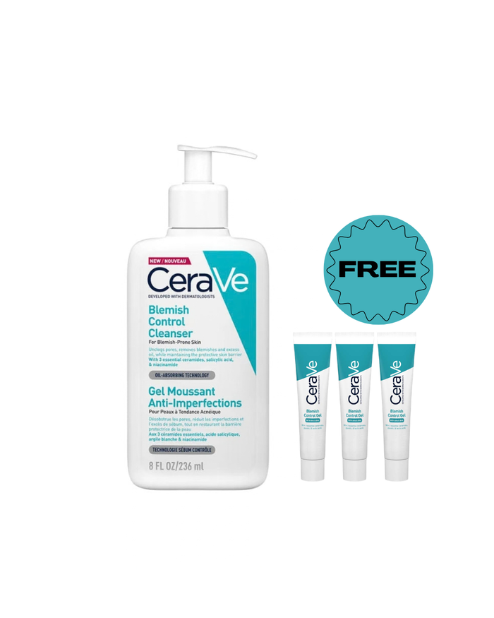 CERAVE Blemish Control Cleanser Face Wash For Acne & Blemish Prone Skin with 2% Salicylic Acid, Niacinamide and Ceramides + FREE samples