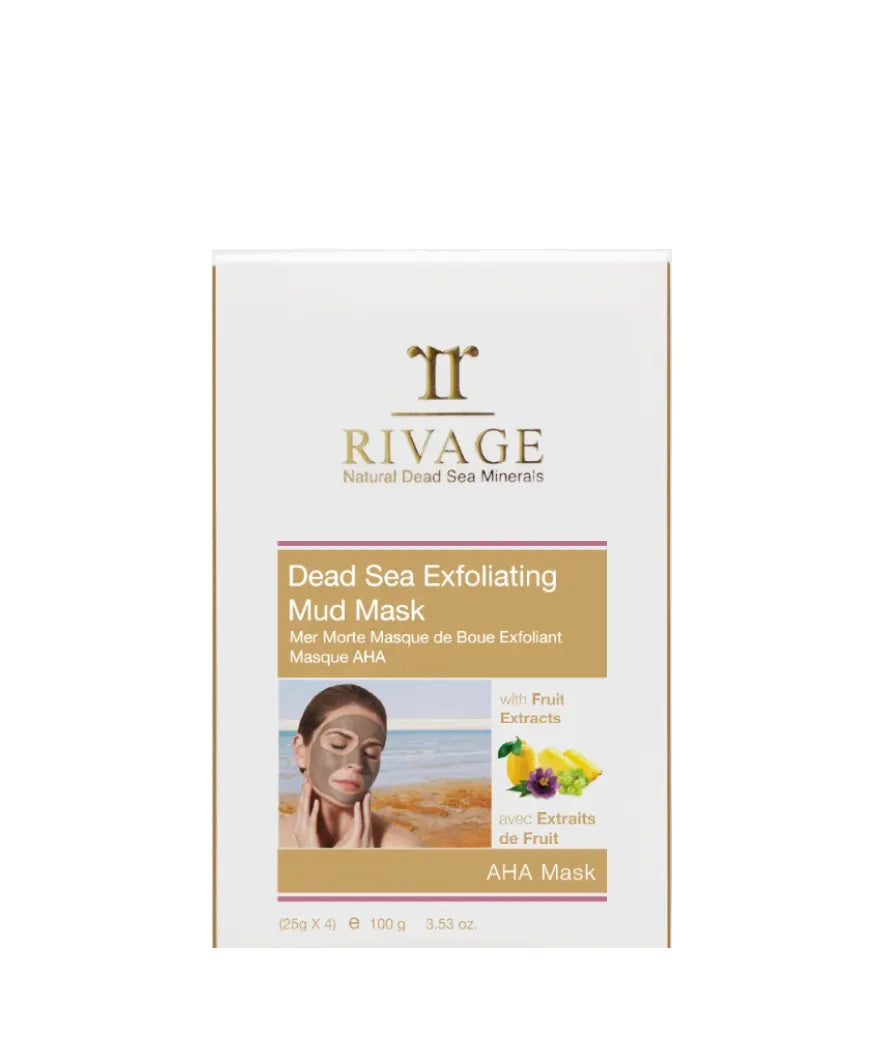 RIVAGE Dead Sea Exfoliating Facial Mud Mask - Pack of 4 Sachets (25g X 4)