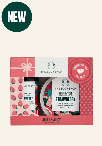 The Body Shop Jolly & Juicy Strawberry Treats Gift Set, Fruity and Refreshing Skincare Gift, 2 Items