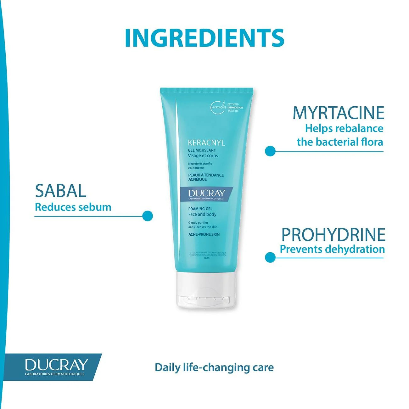 DUCRAY Keracnyl Foaming Gel - Face and Body - Acne-Prone Skin
