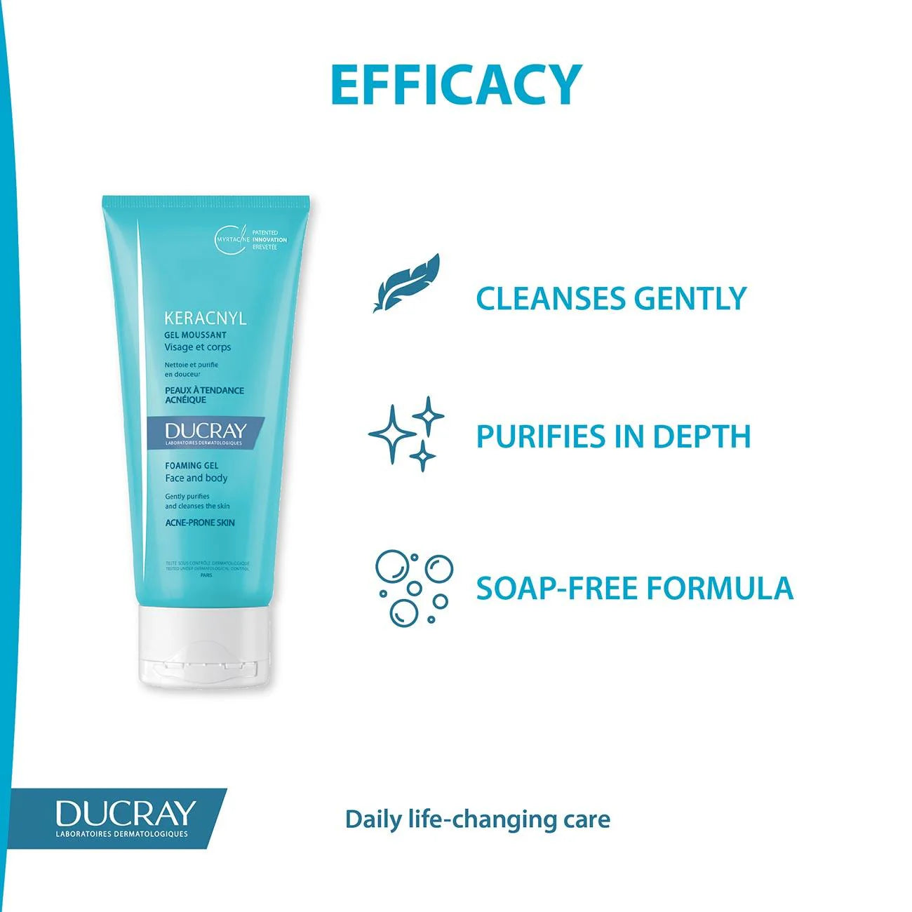 DUCRAY Keracnyl Foaming Gel - Face and Body - Acne-Prone Skin