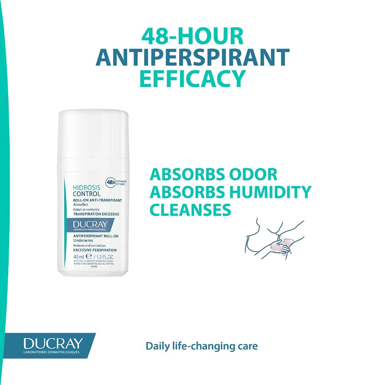 DUCRAY Hidrosis Control Antiperspirant Roll-On 48H Efficacy - Underarms, Excessive Perspiration