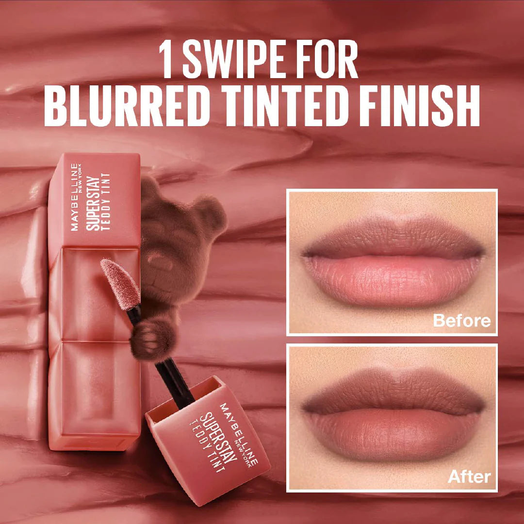 MAYBELLINE Super Stay Teddy Tint Soft Blurred Matte Lip Tint | 12h Longwear, Transfer proof