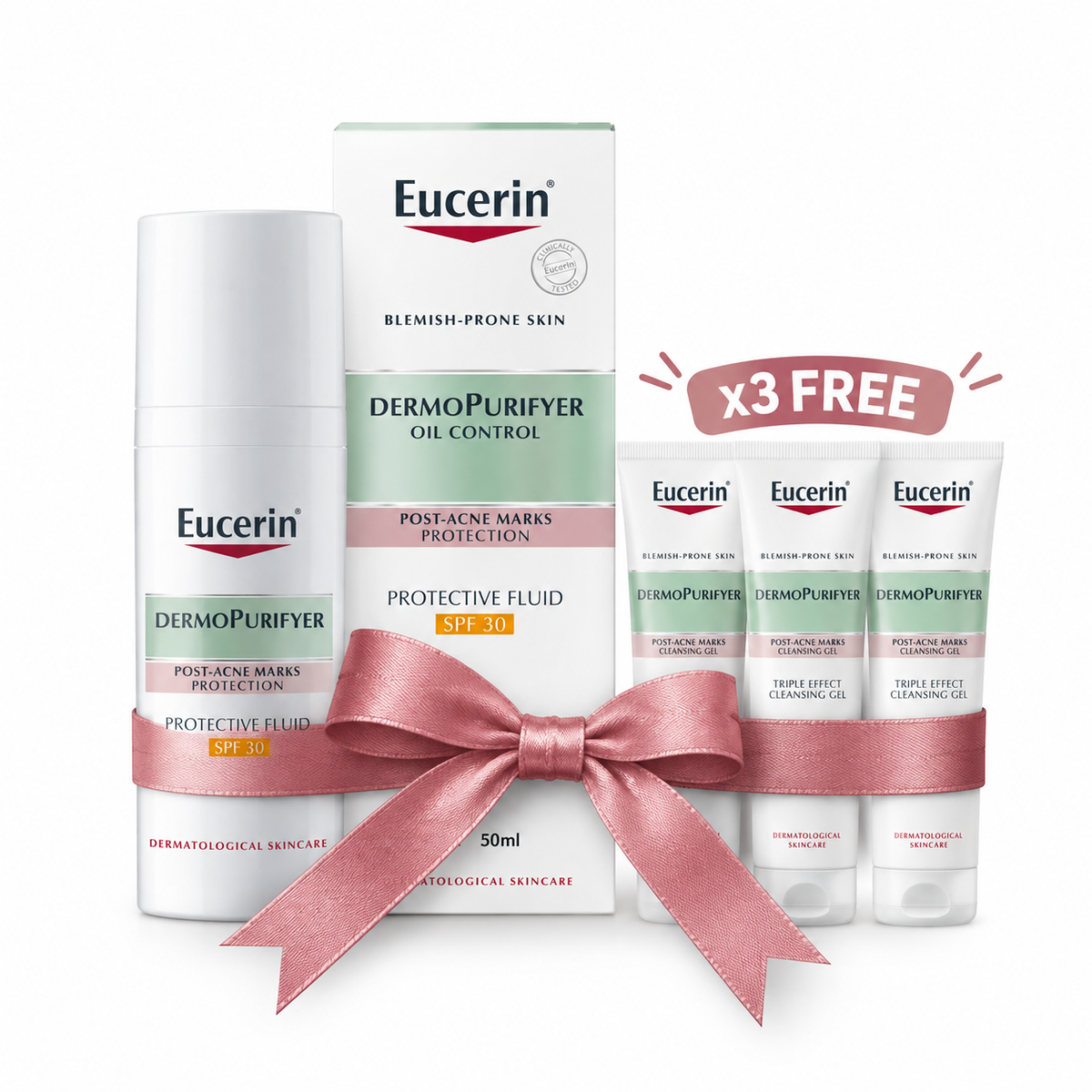 EUCERIN DermoPurifyer Protective Face Fluid with SPF30 + 3x Free Cleansing Gel
