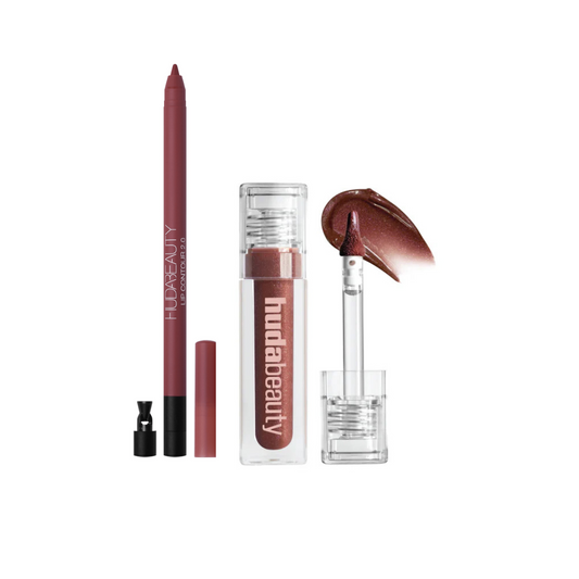 Lipstick, lip liner, and lip gloss set Huda beauty Lebanon