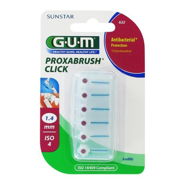 GUM Proxabrush click 1.4mm antibacterial 6 refills 612