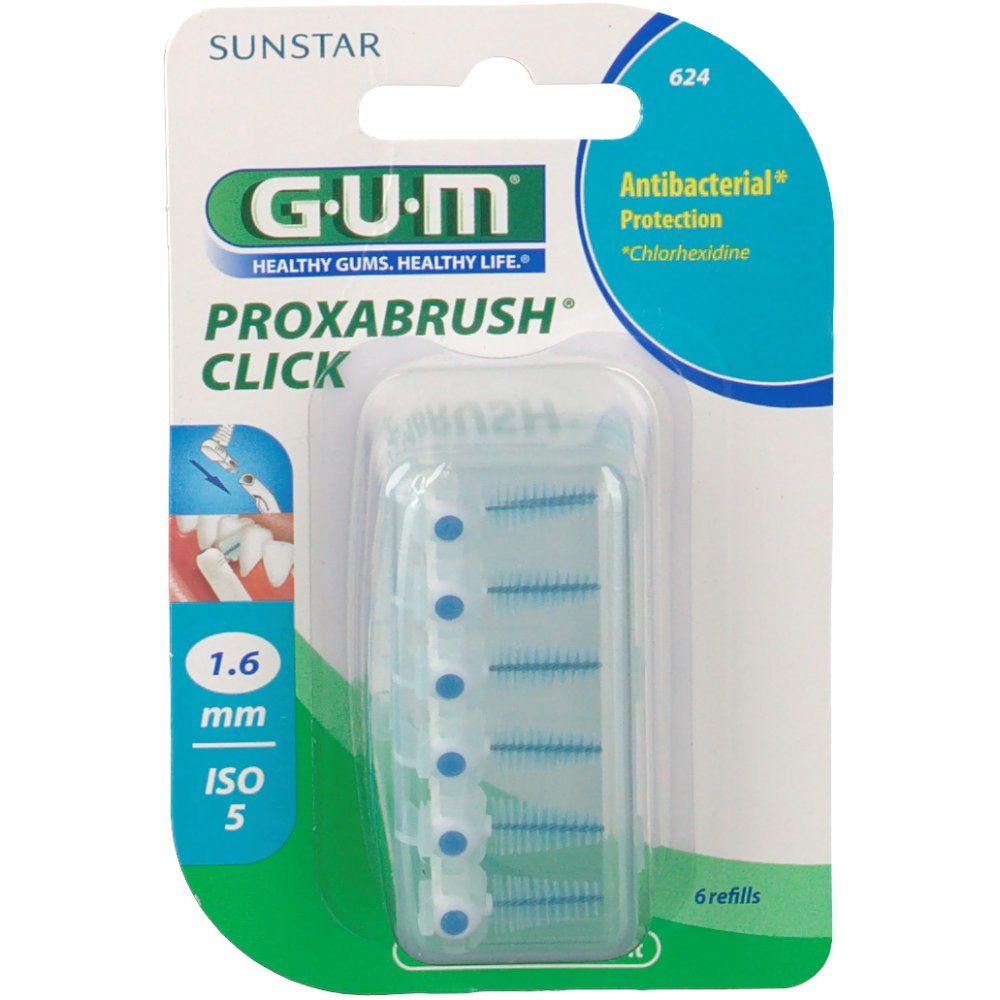 GUM Proxabrush click 1.6mm antibacterial 6 refills